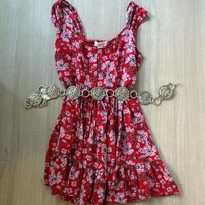 EUC Band of Gypsies XS Mini Dress Red and Pink Floral